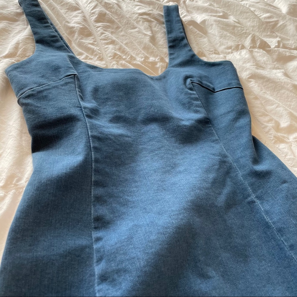 Boutique denim fitted mini dress tank wide strap